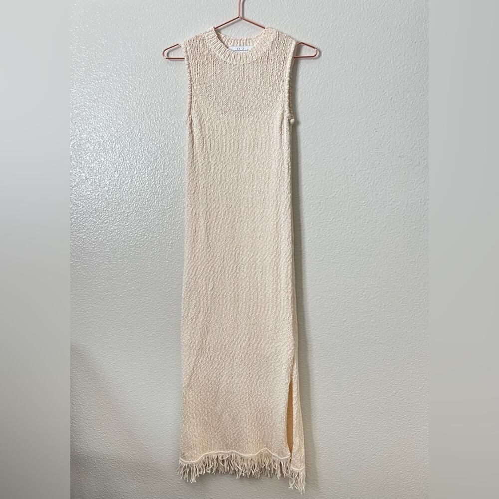 Anthropologie Callahan Knitwear Isla Fringe Knit Midi Dress Ivory Cream w/slip - Picture 3 of 6